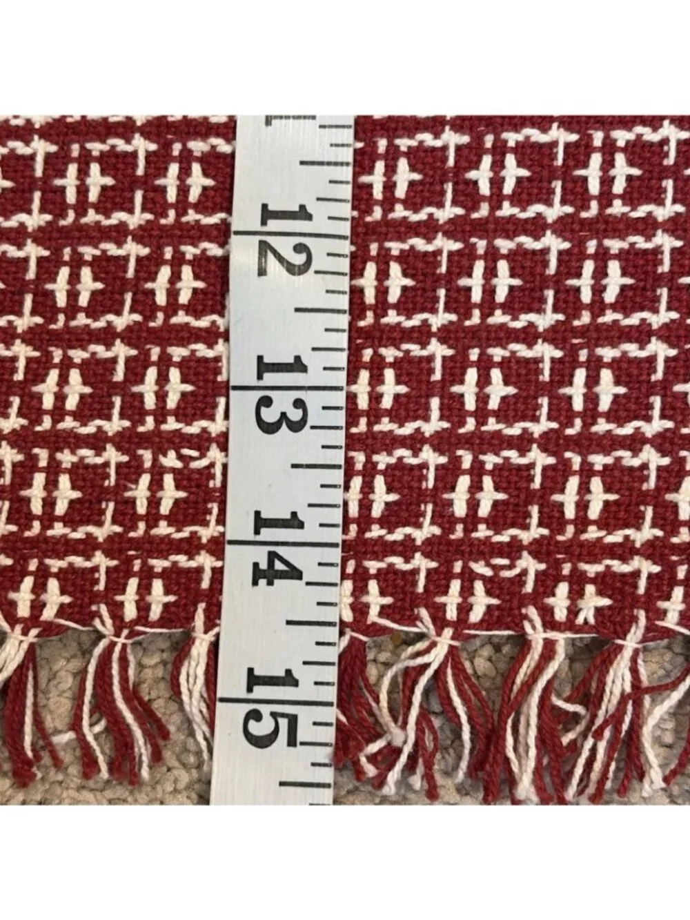6 Woven Cotton Placemats Cottage Farmhouse Country Fringed Red & White 21 X 15